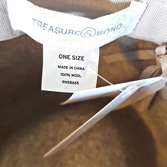 NWT Treasure & Bond Double -Braid Wool Felt Fedora Adjustable Hat Beige One Size - Picture 10 of 14